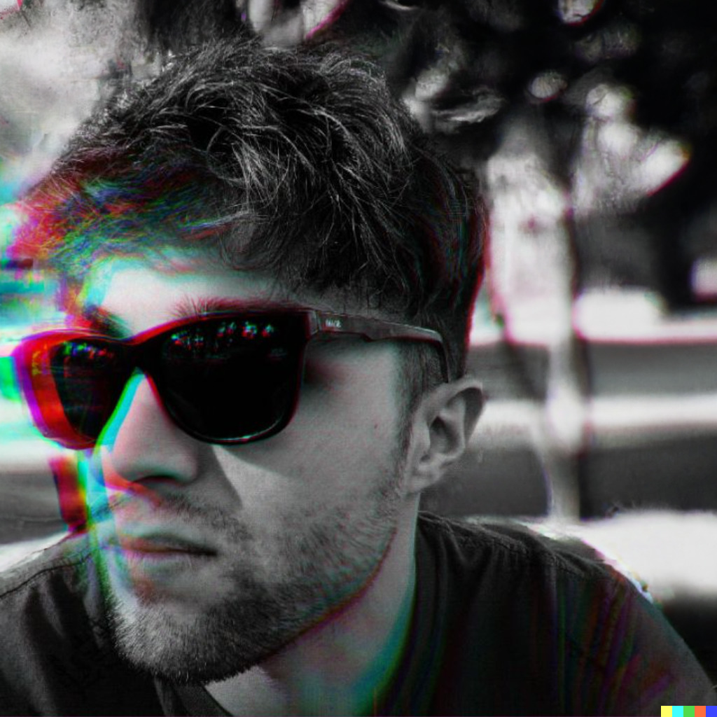 Juan Roccia with sunglasses in a the woods with Dalle-2.